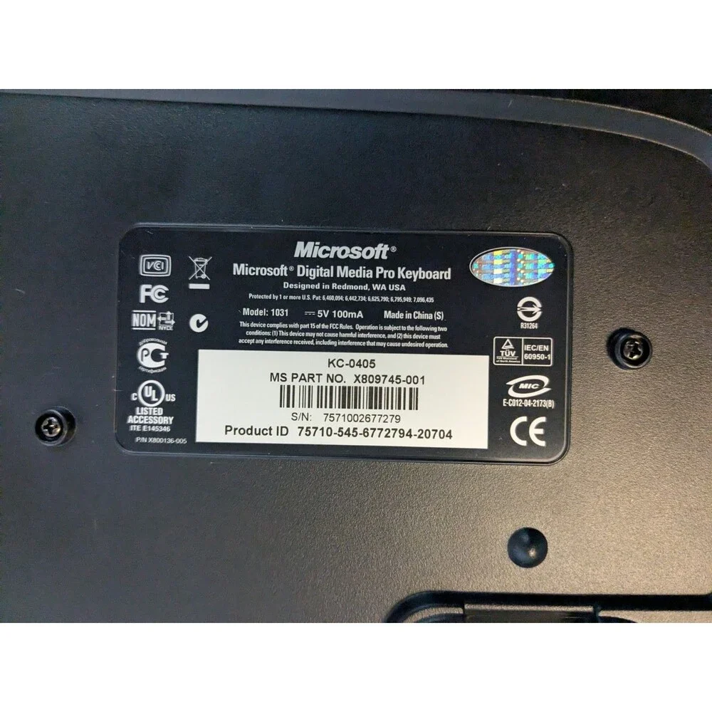Microsoft Keyboard Model 1031 USB Wired Digital Media 1.0A KC-0405 Black Silver